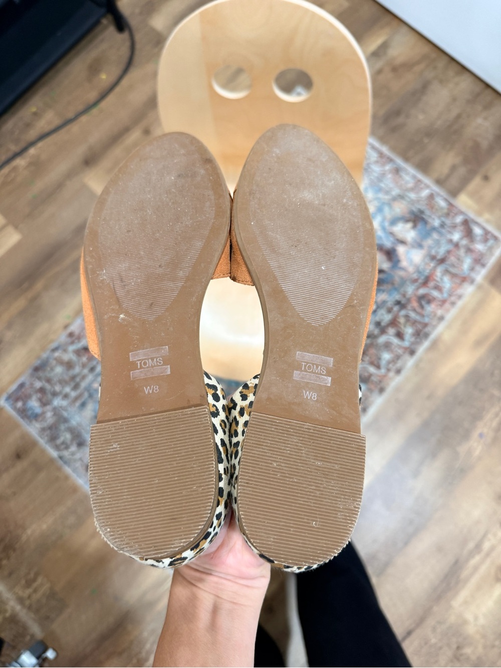 TOMS Women's Tan Suede D'Orsay Flats with Leopard-Print Heel Counter - Picture 3 of 5